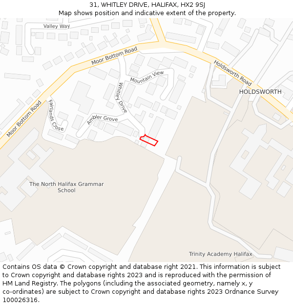 31, WHITLEY DRIVE, HALIFAX, HX2 9SJ: Location map and indicative extent of plot