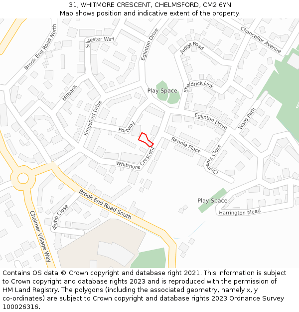 31, WHITMORE CRESCENT, CHELMSFORD, CM2 6YN: Location map and indicative extent of plot