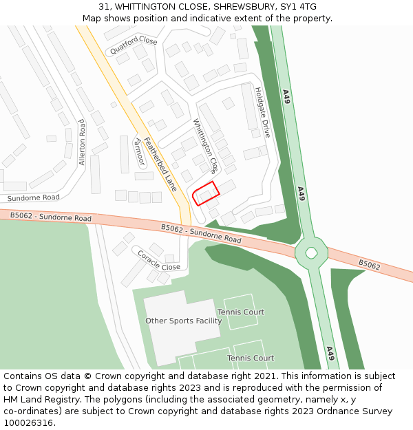 31, WHITTINGTON CLOSE, SHREWSBURY, SY1 4TG: Location map and indicative extent of plot