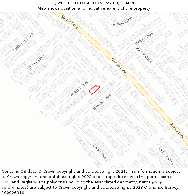 31, WHITTON CLOSE, DONCASTER, DN4 7RB: Location map and indicative extent of plot