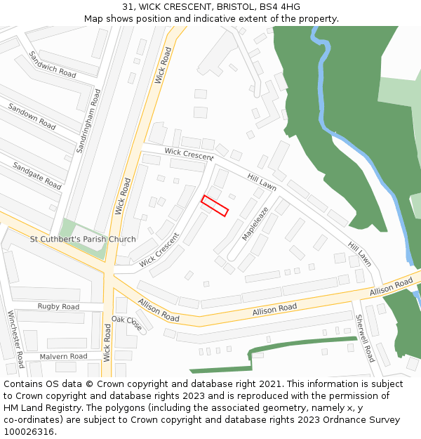 31, WICK CRESCENT, BRISTOL, BS4 4HG: Location map and indicative extent of plot