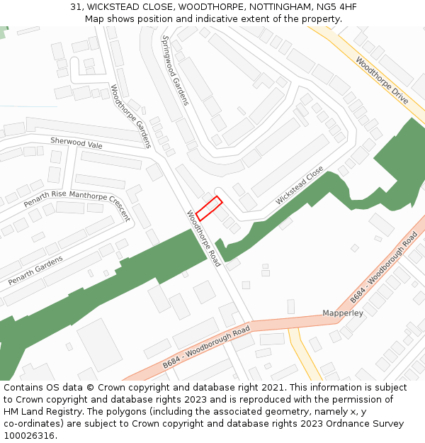 31, WICKSTEAD CLOSE, WOODTHORPE, NOTTINGHAM, NG5 4HF: Location map and indicative extent of plot