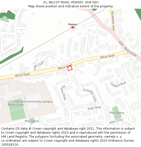 31, WILCOT ROAD, PEWSEY, SN9 5EH: Location map and indicative extent of plot