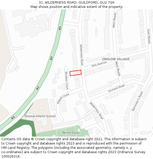 31, WILDERNESS ROAD, GUILDFORD, GU2 7QX: Location map and indicative extent of plot