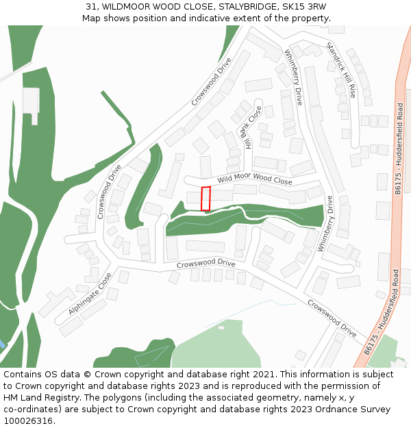 31, WILDMOOR WOOD CLOSE, STALYBRIDGE, SK15 3RW: Location map and indicative extent of plot
