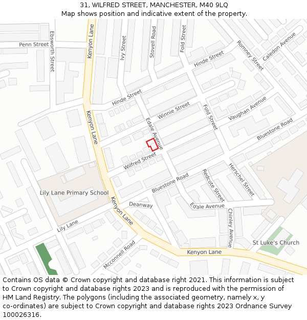 31, WILFRED STREET, MANCHESTER, M40 9LQ: Location map and indicative extent of plot
