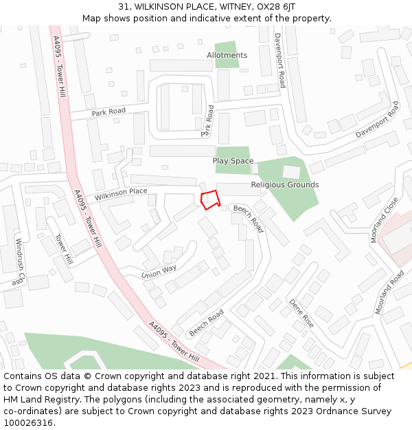 31, WILKINSON PLACE, WITNEY, OX28 6JT: Location map and indicative extent of plot