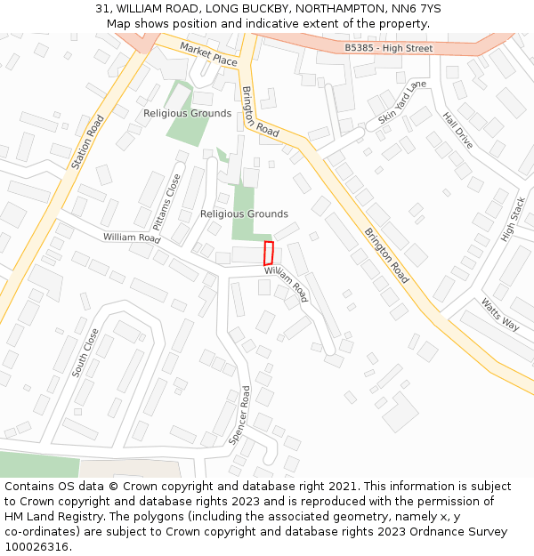 31, WILLIAM ROAD, LONG BUCKBY, NORTHAMPTON, NN6 7YS: Location map and indicative extent of plot