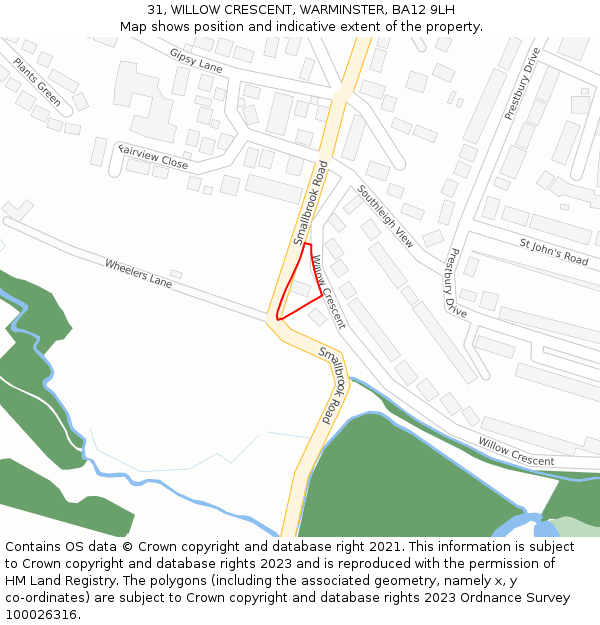 31, WILLOW CRESCENT, WARMINSTER, BA12 9LH: Location map and indicative extent of plot