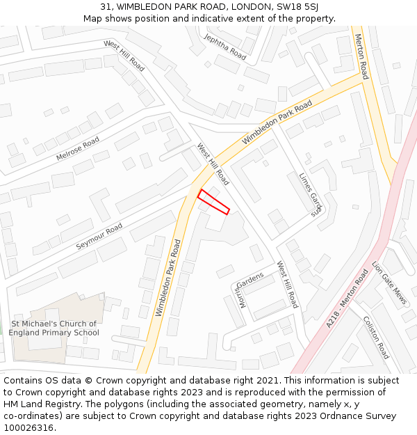 31, WIMBLEDON PARK ROAD, LONDON, SW18 5SJ: Location map and indicative extent of plot