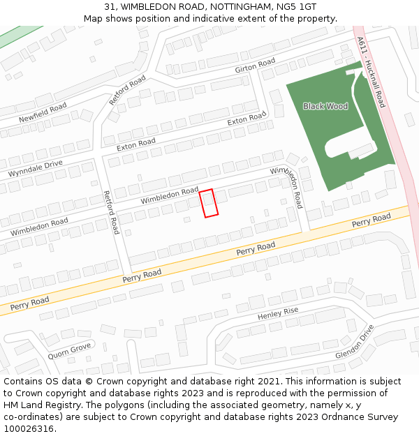 31, WIMBLEDON ROAD, NOTTINGHAM, NG5 1GT: Location map and indicative extent of plot