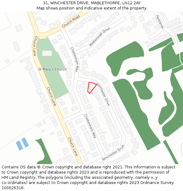 31, WINCHESTER DRIVE, MABLETHORPE, LN12 2AY: Location map and indicative extent of plot