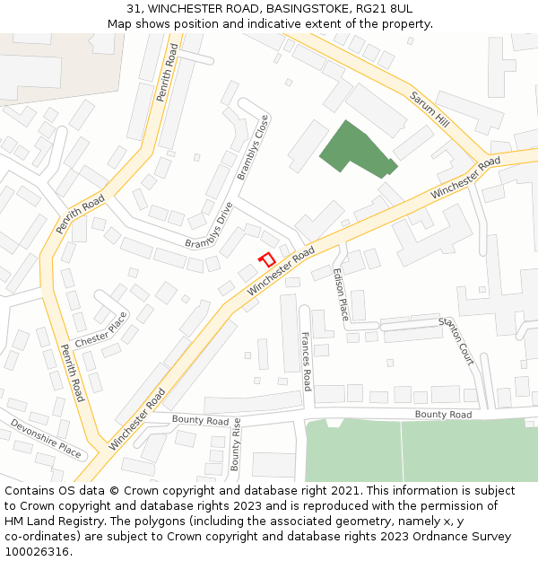 31, WINCHESTER ROAD, BASINGSTOKE, RG21 8UL: Location map and indicative extent of plot