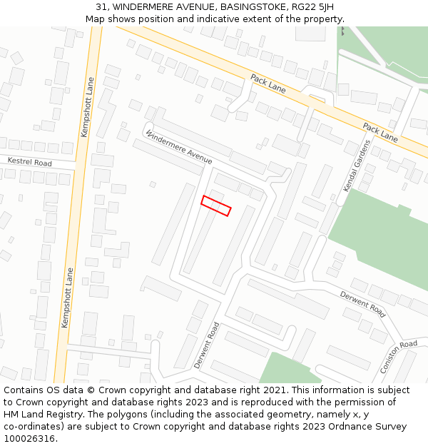 31, WINDERMERE AVENUE, BASINGSTOKE, RG22 5JH: Location map and indicative extent of plot