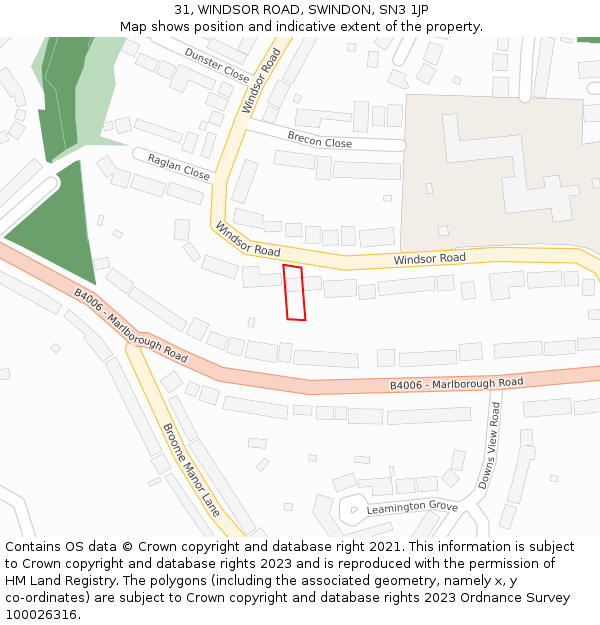 31, WINDSOR ROAD, SWINDON, SN3 1JP: Location map and indicative extent of plot