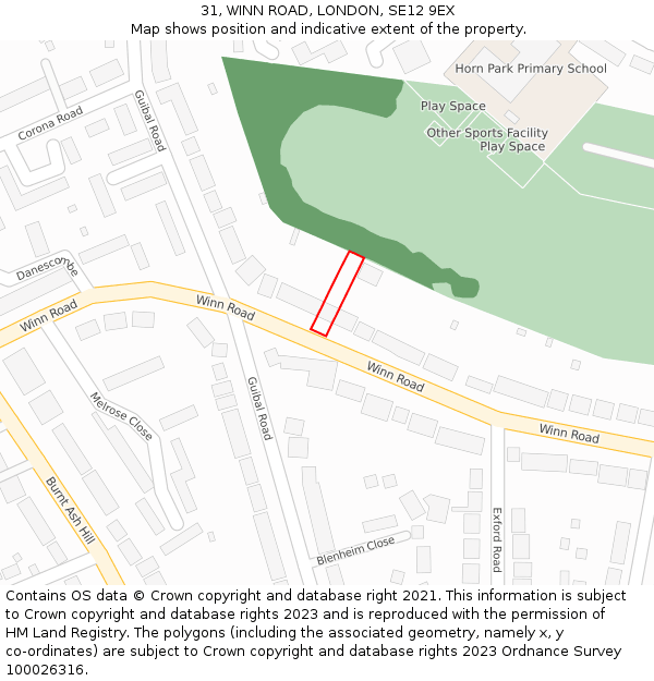 31, WINN ROAD, LONDON, SE12 9EX: Location map and indicative extent of plot