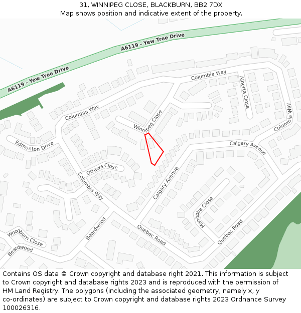 31, WINNIPEG CLOSE, BLACKBURN, BB2 7DX: Location map and indicative extent of plot