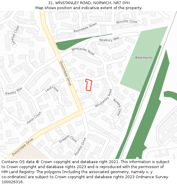 31, WINSTANLEY ROAD, NORWICH, NR7 0YH: Location map and indicative extent of plot