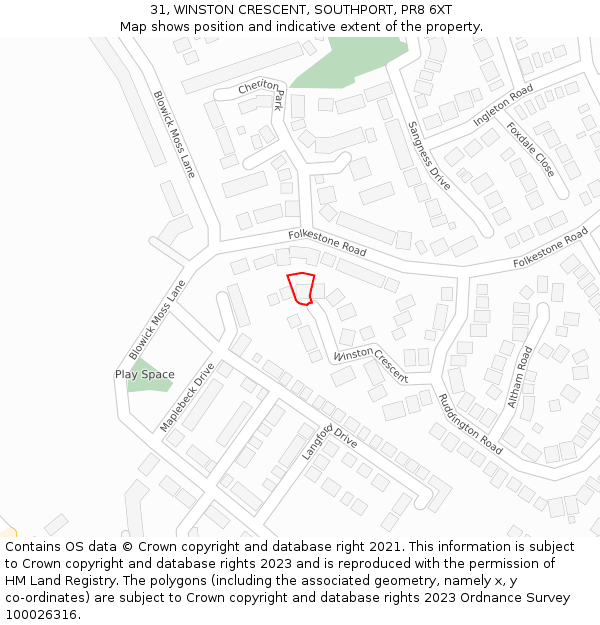 31, WINSTON CRESCENT, SOUTHPORT, PR8 6XT: Location map and indicative extent of plot