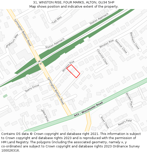 31, WINSTON RISE, FOUR MARKS, ALTON, GU34 5HP: Location map and indicative extent of plot