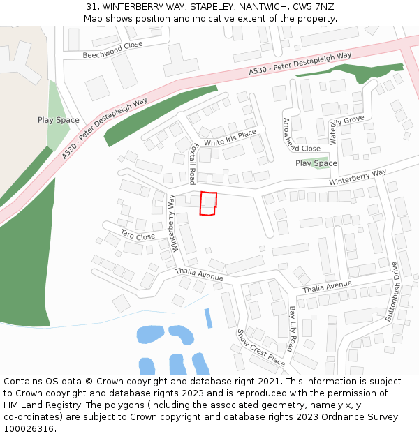 31, WINTERBERRY WAY, STAPELEY, NANTWICH, CW5 7NZ: Location map and indicative extent of plot