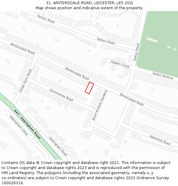 31, WINTERSDALE ROAD, LEICESTER, LE5 2GQ: Location map and indicative extent of plot