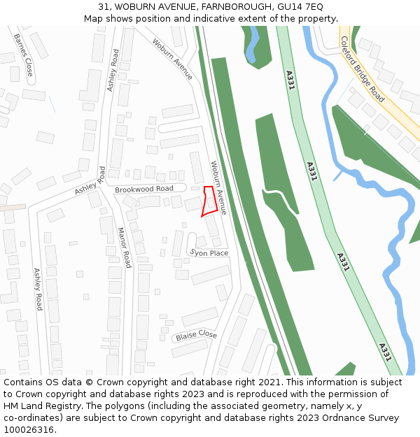 31, WOBURN AVENUE, FARNBOROUGH, GU14 7EQ: Location map and indicative extent of plot