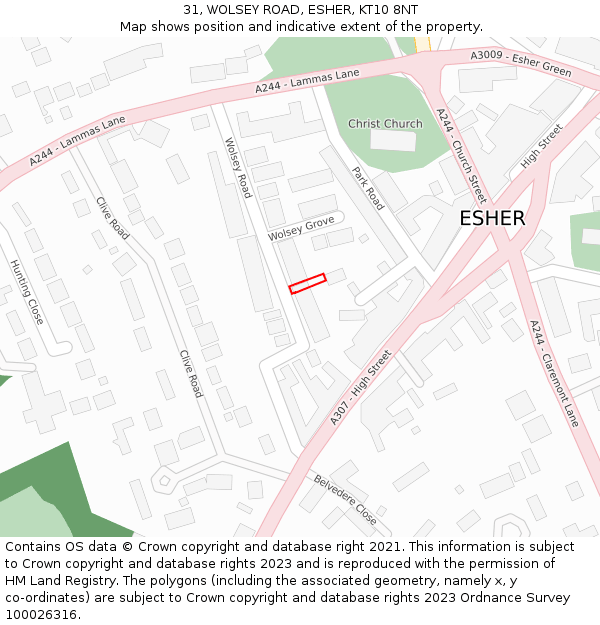 31, WOLSEY ROAD, ESHER, KT10 8NT: Location map and indicative extent of plot
