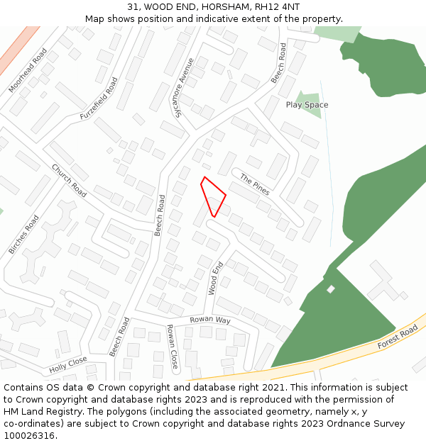 31, WOOD END, HORSHAM, RH12 4NT: Location map and indicative extent of plot