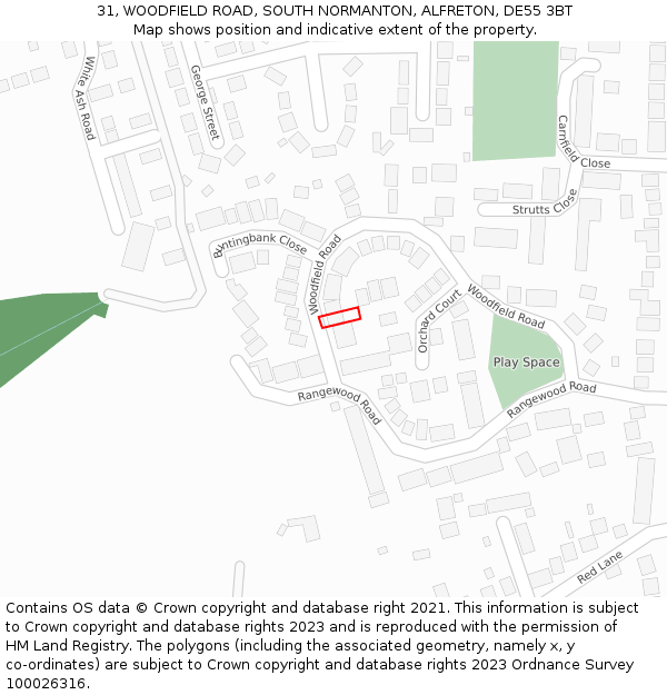 31, WOODFIELD ROAD, SOUTH NORMANTON, ALFRETON, DE55 3BT: Location map and indicative extent of plot