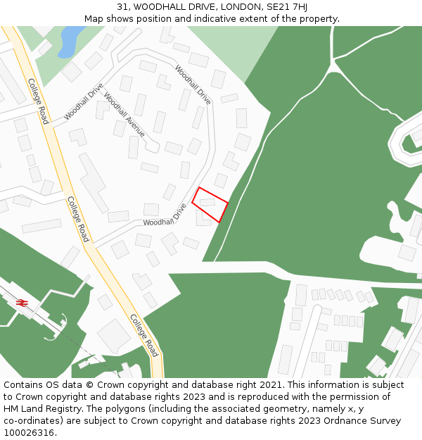 31, WOODHALL DRIVE, LONDON, SE21 7HJ: Location map and indicative extent of plot