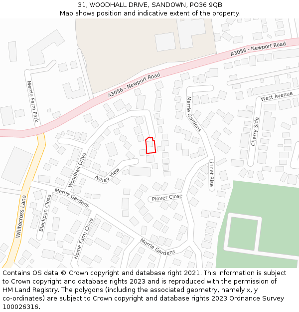 31, WOODHALL DRIVE, SANDOWN, PO36 9QB: Location map and indicative extent of plot