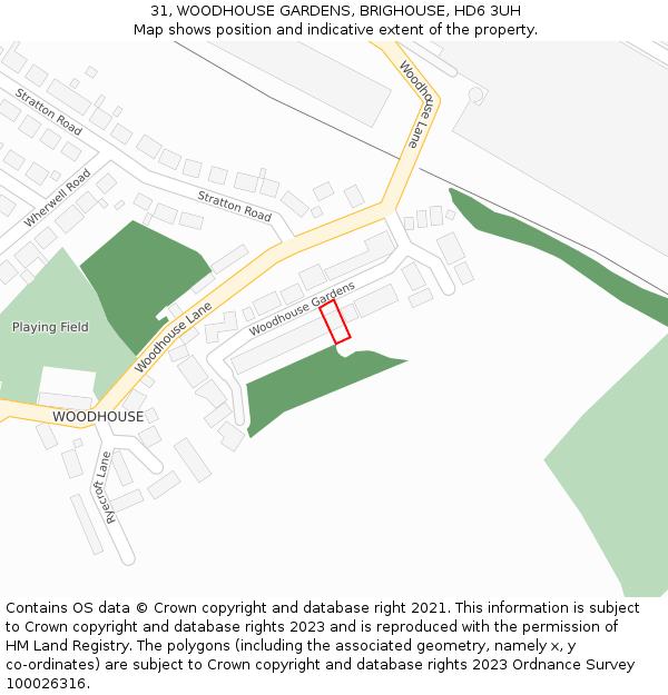 31, WOODHOUSE GARDENS, BRIGHOUSE, HD6 3UH: Location map and indicative extent of plot