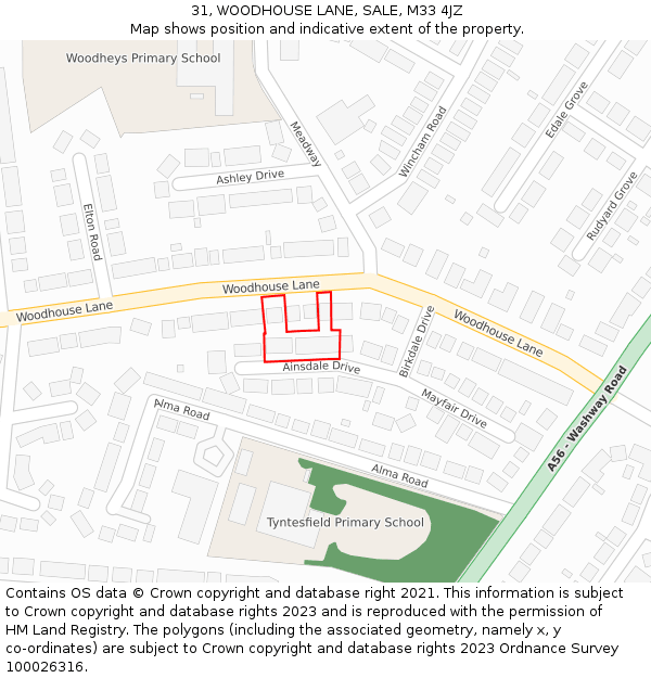 31, WOODHOUSE LANE, SALE, M33 4JZ: Location map and indicative extent of plot