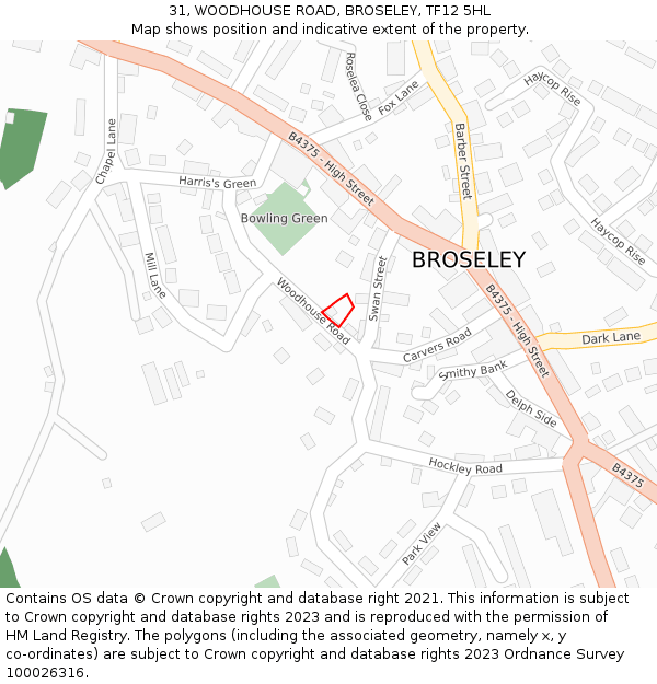 31, WOODHOUSE ROAD, BROSELEY, TF12 5HL: Location map and indicative extent of plot