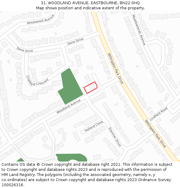 31, WOODLAND AVENUE, EASTBOURNE, BN22 0HQ: Location map and indicative extent of plot