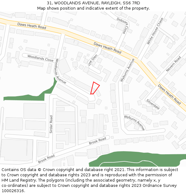 31, WOODLANDS AVENUE, RAYLEIGH, SS6 7RD: Location map and indicative extent of plot