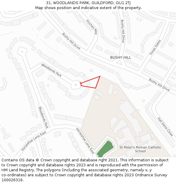 31, WOODLANDS PARK, GUILDFORD, GU1 2TJ: Location map and indicative extent of plot