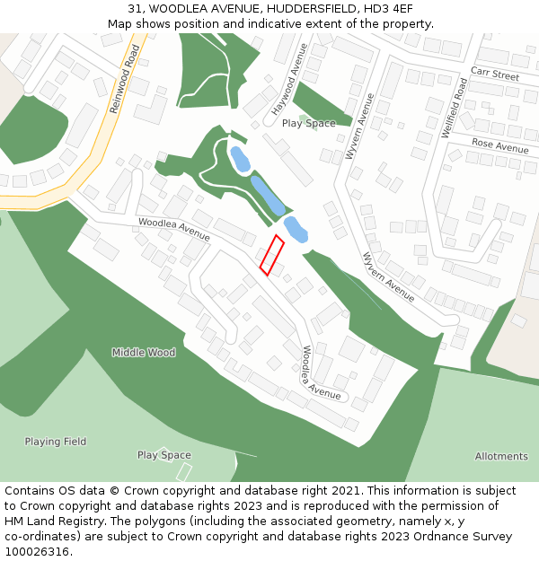 31, WOODLEA AVENUE, HUDDERSFIELD, HD3 4EF: Location map and indicative extent of plot