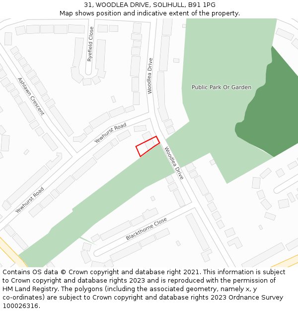 31, WOODLEA DRIVE, SOLIHULL, B91 1PG: Location map and indicative extent of plot