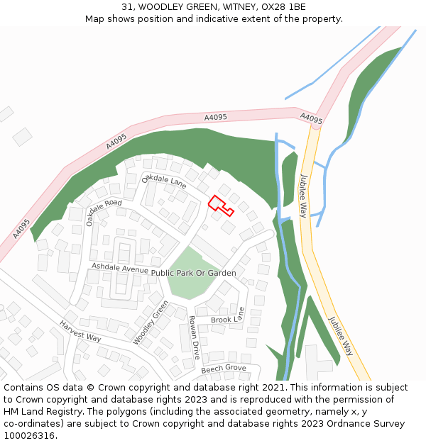 31, WOODLEY GREEN, WITNEY, OX28 1BE: Location map and indicative extent of plot