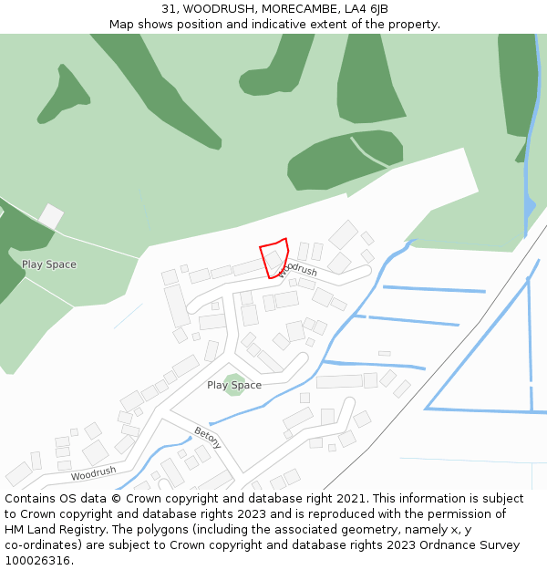 31, WOODRUSH, MORECAMBE, LA4 6JB: Location map and indicative extent of plot