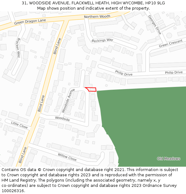 31, WOODSIDE AVENUE, FLACKWELL HEATH, HIGH WYCOMBE, HP10 9LG: Location map and indicative extent of plot