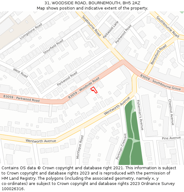 31, WOODSIDE ROAD, BOURNEMOUTH, BH5 2AZ: Location map and indicative extent of plot