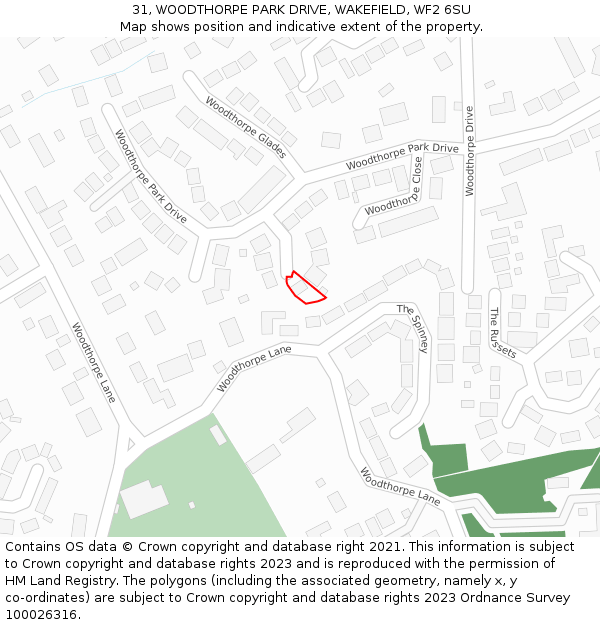 31, WOODTHORPE PARK DRIVE, WAKEFIELD, WF2 6SU: Location map and indicative extent of plot