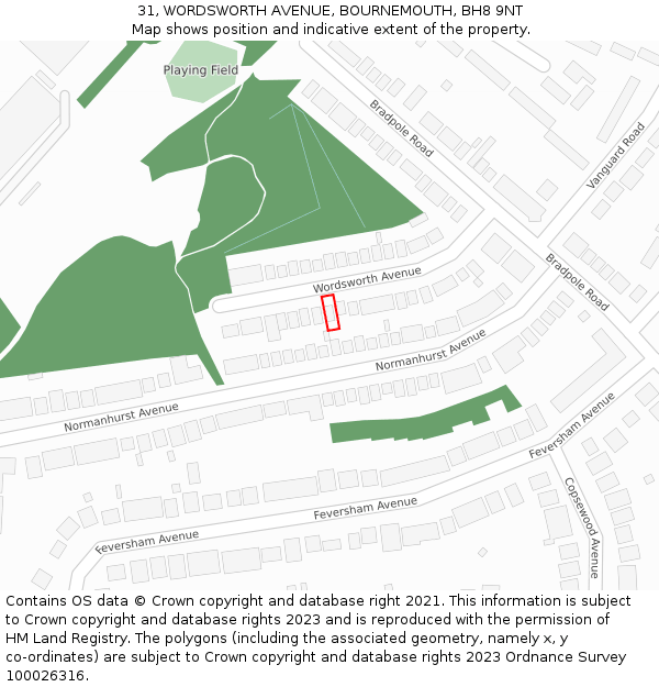 31, WORDSWORTH AVENUE, BOURNEMOUTH, BH8 9NT: Location map and indicative extent of plot