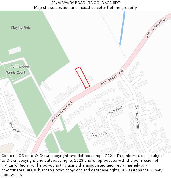 31, WRAWBY ROAD, BRIGG, DN20 8DT: Location map and indicative extent of plot
