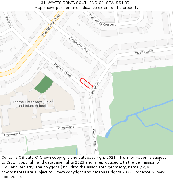 31, WYATTS DRIVE, SOUTHEND-ON-SEA, SS1 3DH: Location map and indicative extent of plot