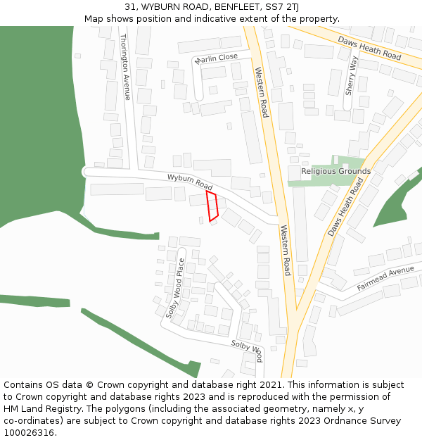 31, WYBURN ROAD, BENFLEET, SS7 2TJ: Location map and indicative extent of plot