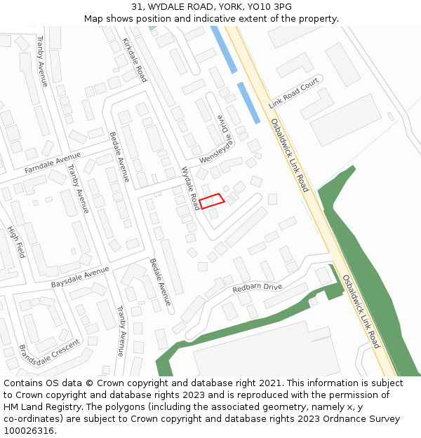 31, WYDALE ROAD, YORK, YO10 3PG: Location map and indicative extent of plot